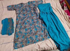 Beautiful Floral Print Kurta with Teal Pants
