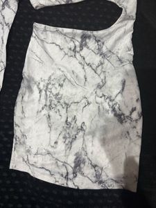 Marble Print Cut-Out One-Sleeve Dress