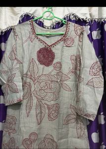 red Elegant Embroidered Kurta with Dupatta