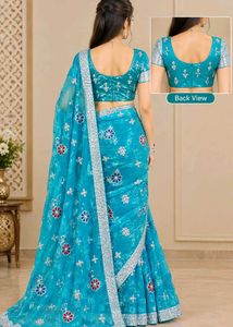 Free gift 🎁 &amp; Beautiful Blue 🩵 Net Saree