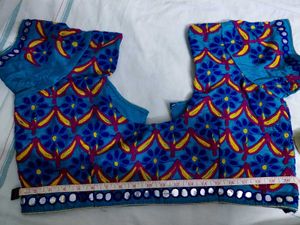 Blue Embroidered Blouse with Mirror Work