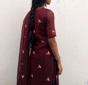 Maroon Embroidered Kurta Set