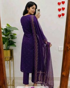 free kurta  🎁🥰 Purple Set with Dupatt