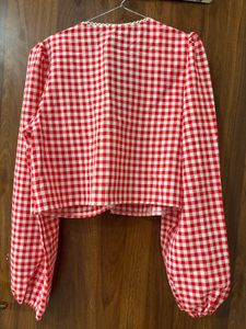 savana Red Gingham Puff Sleeve Top with Bow