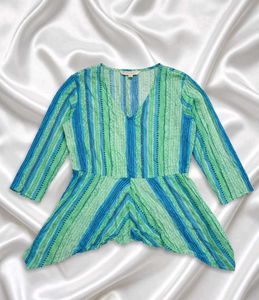 Striped V-Neck Peplum Top