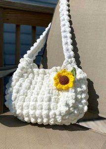 Crocheted White Sunflower Handbag