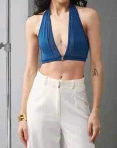 Shein Plunging Halter Neck Panelled Micro Crop Top