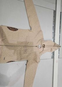 Kids' Beige Leopard Print Hoodie (Zip-Up)