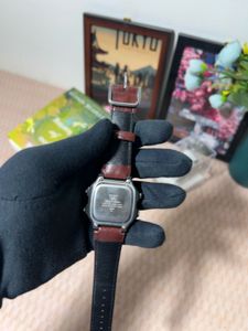 Stylish Digital Watch with Brown Leather Strap