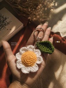 Handmade Crocheted Daisy Keychain