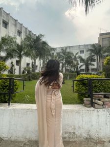 beautiful beige ready to wear saare(2 minute)