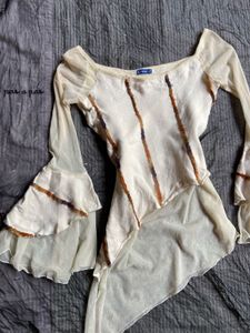 sheer bell fitted ruffled vintage top