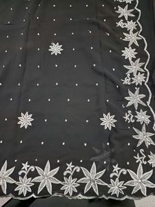 NEW Pure Georgette Heavy Work Black Saree