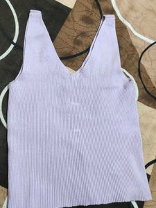 Lavender Ribbed V-Neck Tank Top