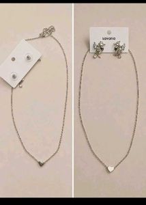 Silver Bow &amp; Heart Necklace Set