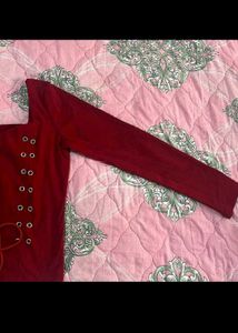 Red Corset Style Lace-Up Top
