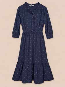Navy Polka Dot Midi Dress