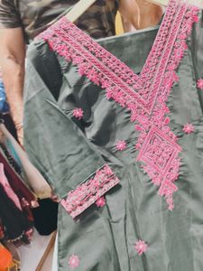 Green Embroidered Kurta Set