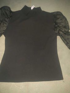 Chic Polka Dot Mesh Sleeve Top