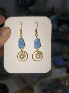 Blue Stone &amp; Pearl Drop Earrings