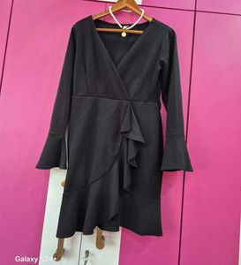 Athena chic Black Ruffle Dress with Bell Sleeves