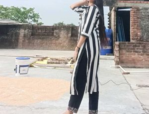 Stylish Black &amp; White Striped Kurta