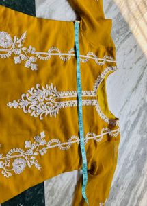Mustard Yellow Kurta with White Embroidery