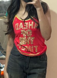 🚨SALE🚨 y2k red &amp; gold sequin statement cami 🪩❤️