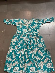 Teal Floral Print Midi Dress