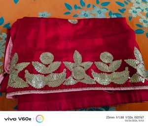 Beautiful Rose colour pure silkSaree with Gold Emb