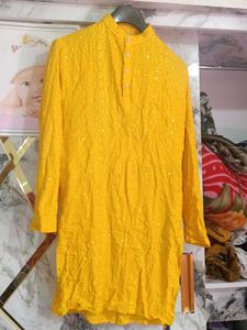 Beautiful Yellow Chikankari Kurta for men with pan