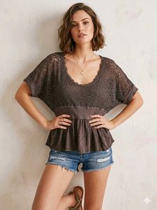 💝Crochet Lace Peplum Top H
