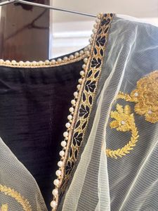 Elegant Black Gown with Gold Dupatta