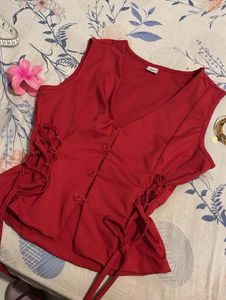 Chic Red Lace-Up Corset Top