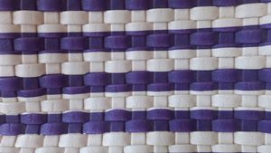 Beige Handbag With Purple And White Stripes