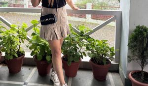 Cute Beige Pleated Mini Skirt