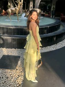 Yellow Tiered Strapless Maxi Dress