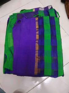 Vibrant Green & Blue Checkered Saree
