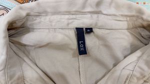 Beige Drawstring Waist Button-Up Top