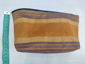 Zipper Pouch for Makeup/Stationary - Raw Silk Zari