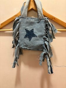 Pintresty Denim Mini fringe Bag with Star Detail