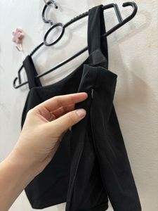 Black Square neck crop top with side zip