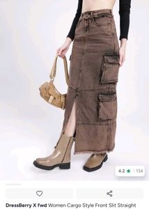 Brown Cargo Style Maxi Skirt