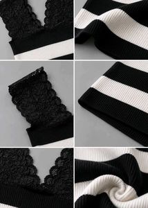 BLACK AND WHITE STRIPED RIBBED BODYCON DRESS