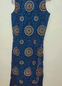 Navy Blue Designer Front Cut Kurti Tunics 34 Bust