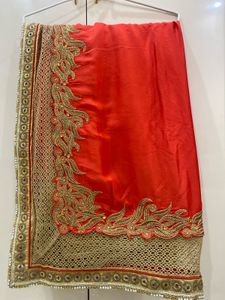 SALE! Gorgeous Red Golden Saree Satin