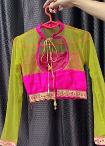Vibrant Pink &amp; Yellow Designer Blouse