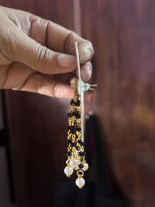 Elegant Black &amp; Pearl Bow Earrings