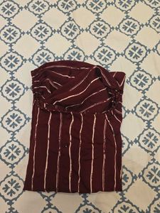 Maroon Striped Button-Up Top