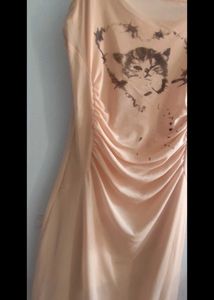 peach Cat Graphic Slip Dress